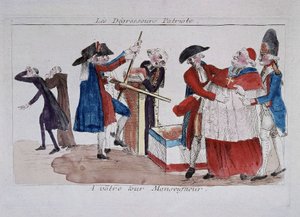 Patriote scans: komisaři procházející duchovními v tisku, aby je přiměli zhubnout, konec 18. století od French School