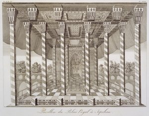 Pavilon v královském paláci v Isfahánu, z Voyages du Chevalier Chardin en Perse, et autres Lieux dOrient, Jean Chardin (1643-1713), publikoval 1811 od French School