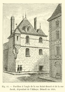 Pavilon na rohu rue Saint-Benoit a rue Jacob, závislý na opatství, zničen v roce 1850 od French School