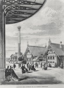 Rolnické domy v ruském pavilonu na výstavě Universelle z roku 1867 (litho) od French School