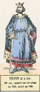 Pepin dit le Bref, 23. král, nastoupil na trůn roku 752, zemřel roku 768 (barevná rytina) od French School