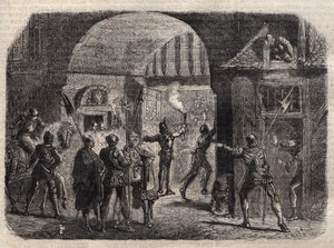 Perrinet Leclerc otevírá v noci bránu Buci v Paříži Burgundům, 29. května od French School