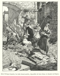 Pronásledování francouzských Židů za vlády krále Filipa Augusta, konec 12. století (rytina) od French School