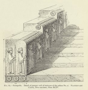 Persepolis, Detail parapetní stěny schodiště paláce č. 2 (rytina) od French School
