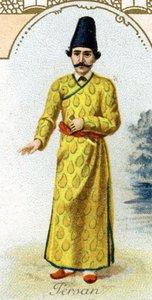 perský muž. Edice pařížská litografie, konec 19. století. Série 25 reklamních chromů pro dijonskou výrobnu Biscuits Pernot, vytvořená v roce 1869. Detail postav v tradičním kroji od French School