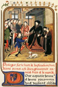 Philip Good (1396-1467) pod baldachýnem, lept z Instruction jeune prince, obsažený ve Slovníku nábytku a dekorací, Henry Havard, svazek II. od French School