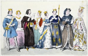 Filip VI. z Valois, Jana Burgundská, Jan II. Dobrý, Jana Bouloňská, Jana Bourbonská, Karel V. Moudrý, Karel VI., Isabeau (Isabella, Alžběta) Bavorská (1371-1435) od French School