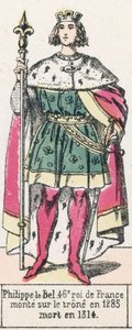 Philippe-le-Bel, 46. král Francie, nastoupil na trůn v roce 1285, zemřel v roce 1314 (barevná rytina) od French School