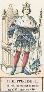 Philippe-le-Bel, 46. král, nastoupil na trůn v roce 1285, zemřel v roce 1314 (barevná rytina) od French School