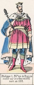 Philippe 1, 39. král Francie, nastoupil na trůn v roce 1061, zemřel v roce 1108 (barevná rytina) od French School