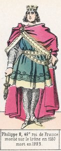 Philippe 2, 42. král Francie, nastoupil na trůn v roce 1180, zemřel v roce 1223 (barevná rytina) od French School