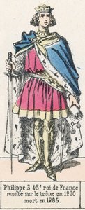 Filip 3, 45. francouzský král, nastoupil na trůn v roce 1270, zemřel v roce 1285 (barevná rytina) od French School