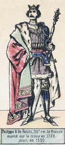 Philippe 6 de Valois, 50. král Francie, nastoupil na trůn v roce 1328, zemřel v roce 1350 (barevná rytina) od French School