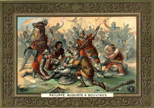 Philippe Auguste v Bouvines v roce 1214. Chromolitografie 19. století Coll. Bianchetti. od French School