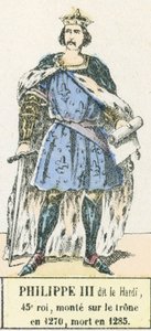 Philippe III dit le Bold, 45. král, nastoupil na trůn v roce 1270, zemřel v roce 1285 (barevná rytina) od French School
