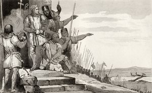 Philippe II. Auguste (1165-1223) vyhrává bitvu u Bouvines po modlitbě, z „Histoire de France“ od Colarta, vydané kolem roku 1840 od French School