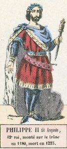 Philippe II dit Auguste, 42. král, nastoupil na trůn v roce 1180, zemřel v roce 1223 (barevná rytina) od French School