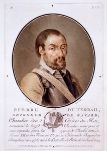 Pierre du Terrail, Seigneur de Bayard, z Portréty skvělých mužů, slavných žen a nezapomenutelných předmětů Francie, vydané 1787-92 od French School