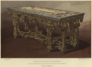 Pietra dura (florentská mozaika) stůl s vyřezávanými a zlacenými nohami, 17. století