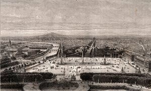 Place de la Concorde v Paříži - rytina v „La France illustree: geografie, historie, statistická správa“ od V.A. Sladově hnědá. 1884 od French School