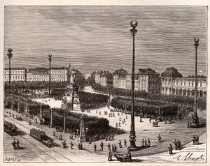 Place de la Republique v Paříži – rytina v „La France illustree: geography, history, administration statistique“ od V.A. Sladově hnědá. 1884 od French School