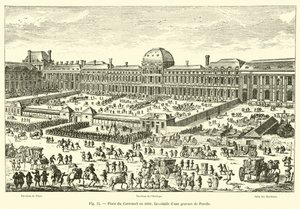 Place du Carrousel v roce 1680, faksimile rytiny od Perelle od French School