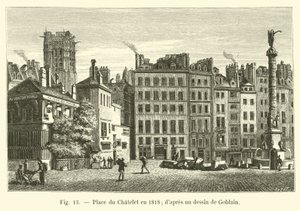 Place du Chatelet v roce 1818; po kresbě Gobelínem od French School