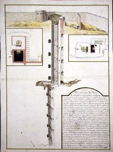 Plán a příčný řez studny, cca 1700 (akvarel na papíře) od French School