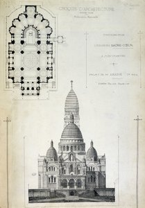 Plán a výška Nejsvětějšího srdce, projekt pana Abadieho, konec 19. století od French School