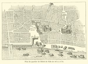 Plán čtvrti Hôtel de Ville od roku 1675 do roku 1778