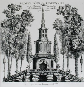Plán pro holubí dům, z „Details des Nouveaux Jardins a la Mode“, od George Louis Le Rouge, vydáno kolem roku 1775-78 (rytina) (černobílá fotografie) od French School