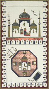 Plán mešity Al-Aksá a Skalního dómu (Qubbat Al-Sakhra) podle arabského rukopisu z 18. století. od French School