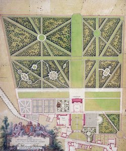 Plán zámku a parku v Roissy, patřícího hraběti de Caraman (pero a inkoust & wc na papíře) od French School