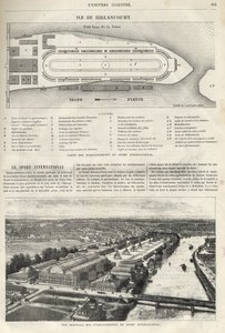 Plán založení mezinárodního sportu, který musí být postaven na ostrově Billancourt v roce 1869 - celkový pohled na založení mezinárodního sportu na ostrově Billancourt v roce 1869 od French School