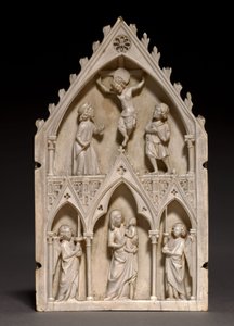 Plaketa: Ukřižování a Panna a dítě s anděly, cca 1250-1270 od French School