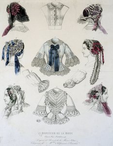 Talíř šálků a korzetů - v časopise "Le Moniteur de la Mode" od French School