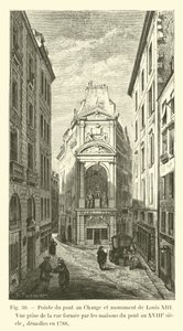 Point of the Pont au Change a památník Ludvíka XIII., Pohled z ulice tvořené domy mostu v 18. století, zbořeného v roce 1788 od French School