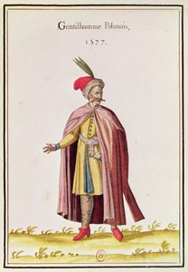 Polský šlechtic, 1577 (barevná rytina) od French School