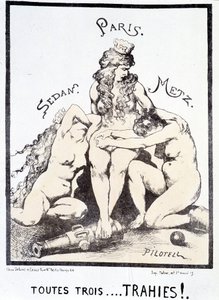 Politická karikatura "Všichni tři... zrazeni!" od French School