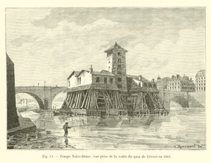 Notre-Dame pumpa, pohled z klenby Quai de Gevres v roce 1861 od French School