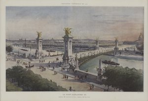 Pont Alexandre III, Světová výstava 1900, Paříž (barevné lito) od French School