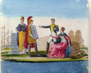 Lidové obrazy na oslavu Bolívara, asi 1820-30 (barevná rytina) od French School