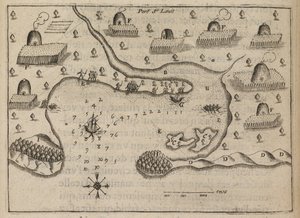 Přístav St. Louis, „Les Voyages du Sieur de Champlain...“ od Samuela de Champlain od French School