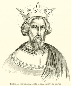 Portrét Karla Velikého, malovaný voskem, uchovávaný ve Vatikánu (rytina) od French School