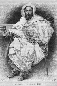 Portrét Abd el-Kadera v Damašku v roce 1880 (1808-83), z dnešní Sýrie. Cestuje po Fénicii, Libanonu a Judeji. 1875-1880 Louis Charles Emile Lortet, 1884 (č. rytina) od French School