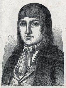 Portrét amatéra Jeroma Le Bras des Forges, rytíře z Boishardy (Bois hardy nebo Bois-Hardy), šéfkuchaře chouana francouzské revoluce (1762-1795) Rytina z roku 1889. Soukromá sbírka. od French School