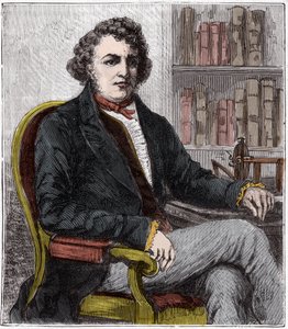 Portrét Andre Marie Ampere (1775-1836) Francouzský fyzik - Andre-Marie Ampere (1775-1836), francouzský fyzik a průkopník elektrodynamiky - Rytí do „“ Sciences mise à la range de tous – fyzika et chimie populaires““ od Alexise Klerik – konec 19. st od French School
