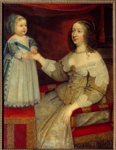 Portrét Anny Rakouské, francouzské královny (1601-1666) a delfína Ludvíka XIV. (1638-1715) Obraz Francouzské školy. Před 1643. Slunce 1,2x0,96 m od French School