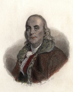 Portrét Benjamina Franklina (1706-1790), amerického fyzika, filozofa a politika. v „Užitečné portréty Hommes“ od French School