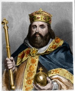 Portrét Karla III. 3 Velkého (839-888) císaře Západu (881 - 887) a francouzského regenta (884 - 887) - v „Histoire des Francais“ od Lavallee, rytina, sd. od French School